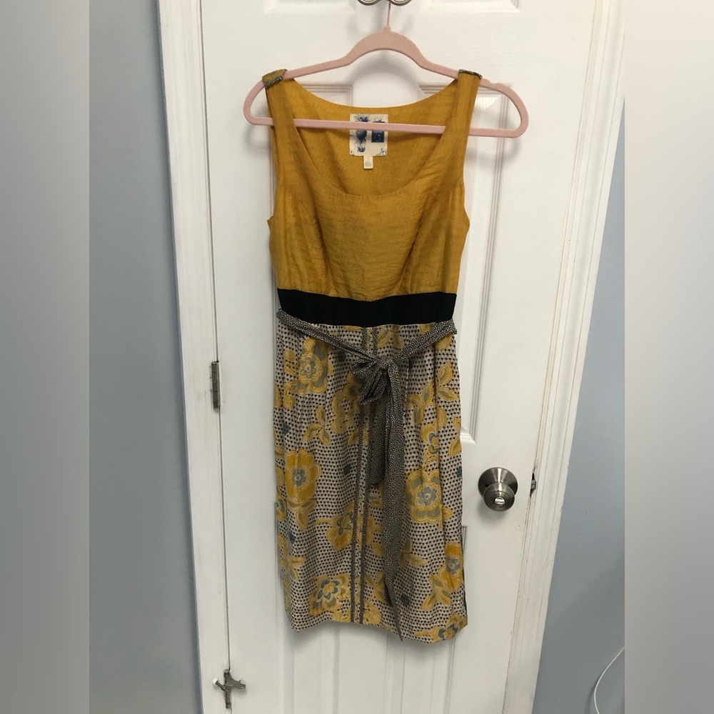 Anthropologie Edme & Esyllte Dress Women’s Size 6 Yellow Gray Lined Floral